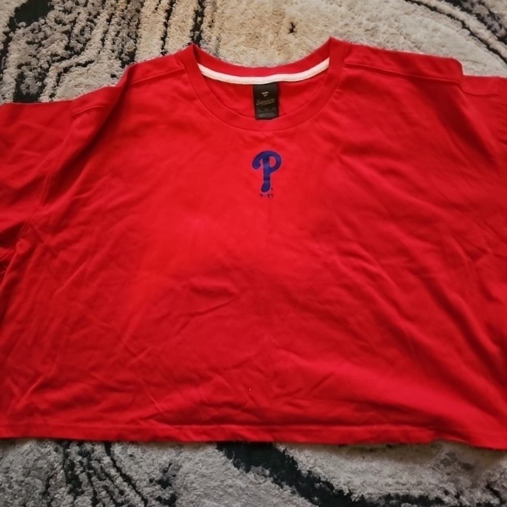Phillies Signature Red Crewneck Tee with Blue Logo XXL New